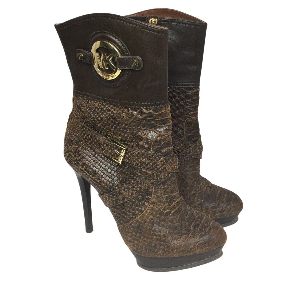 Michael Michael Kors Y2K Luxury Distressed Mob Wife Snakeskin Ankle Bootie 7.5M